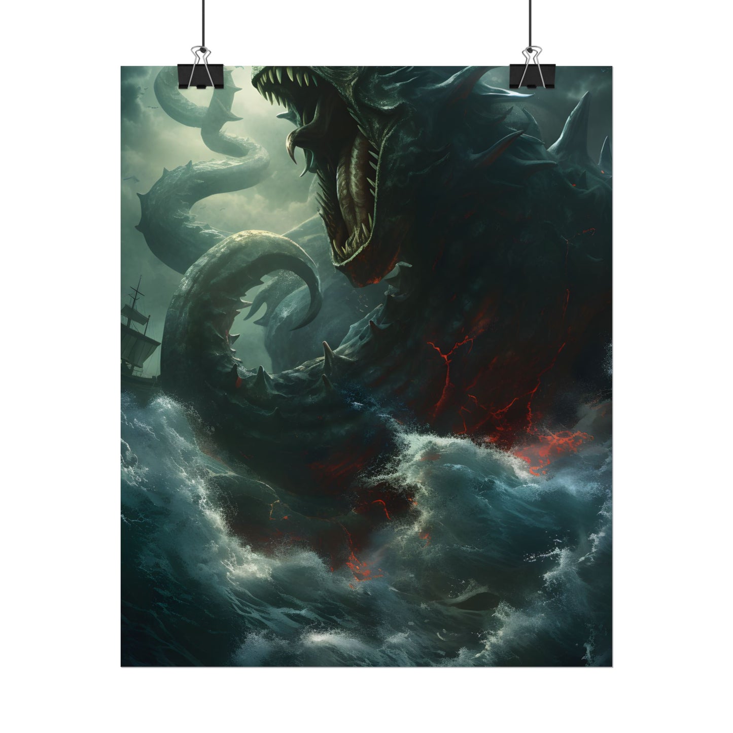 Ancient Sea Monster: Mythical Serpentine Digital Illustration - Poster