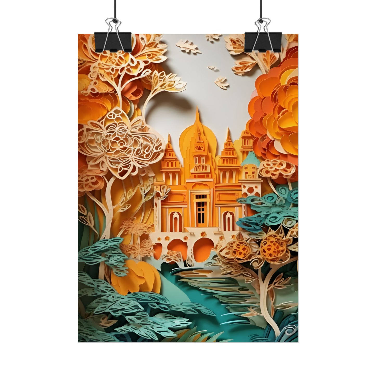 Colorful Indian Paper Quilling Art: Beautiful Landscape - Poster