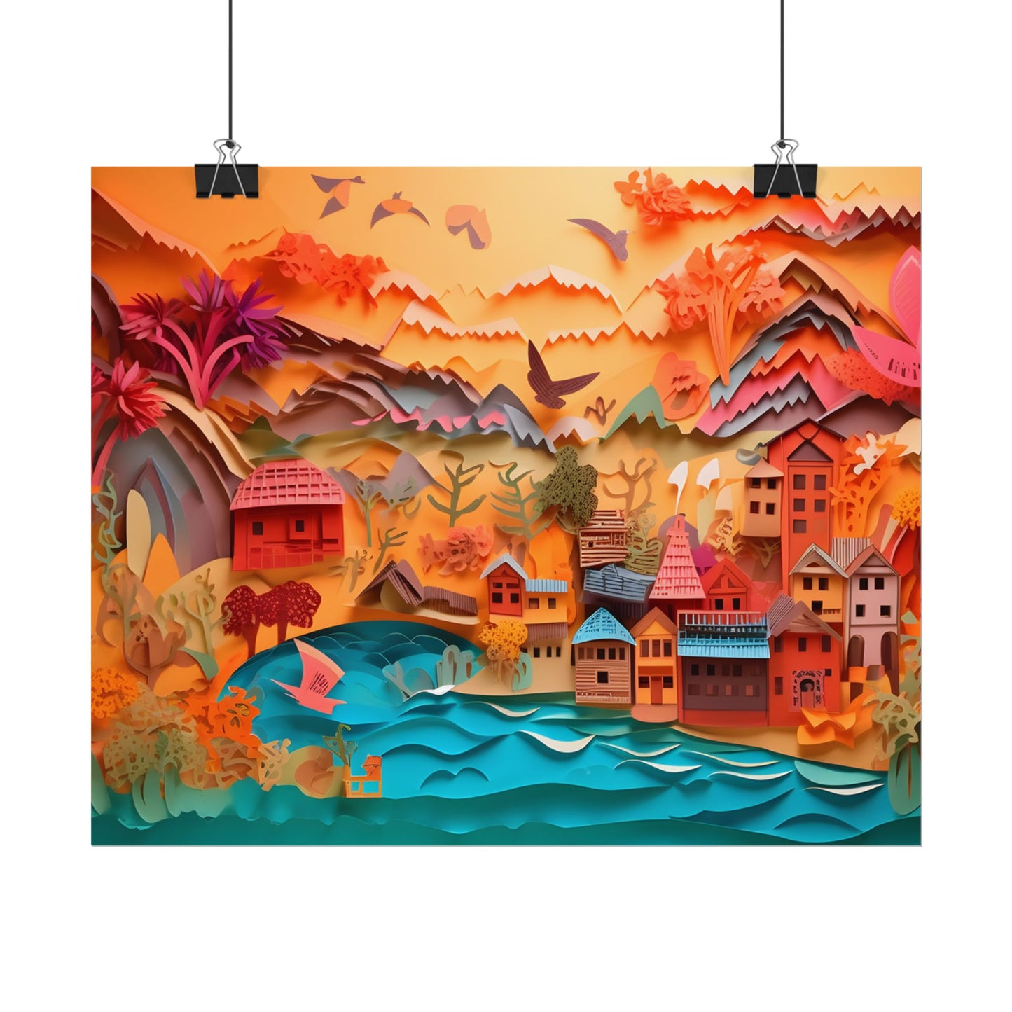 Magical Beach Landscape: Paper Quilling Artwork - Poster