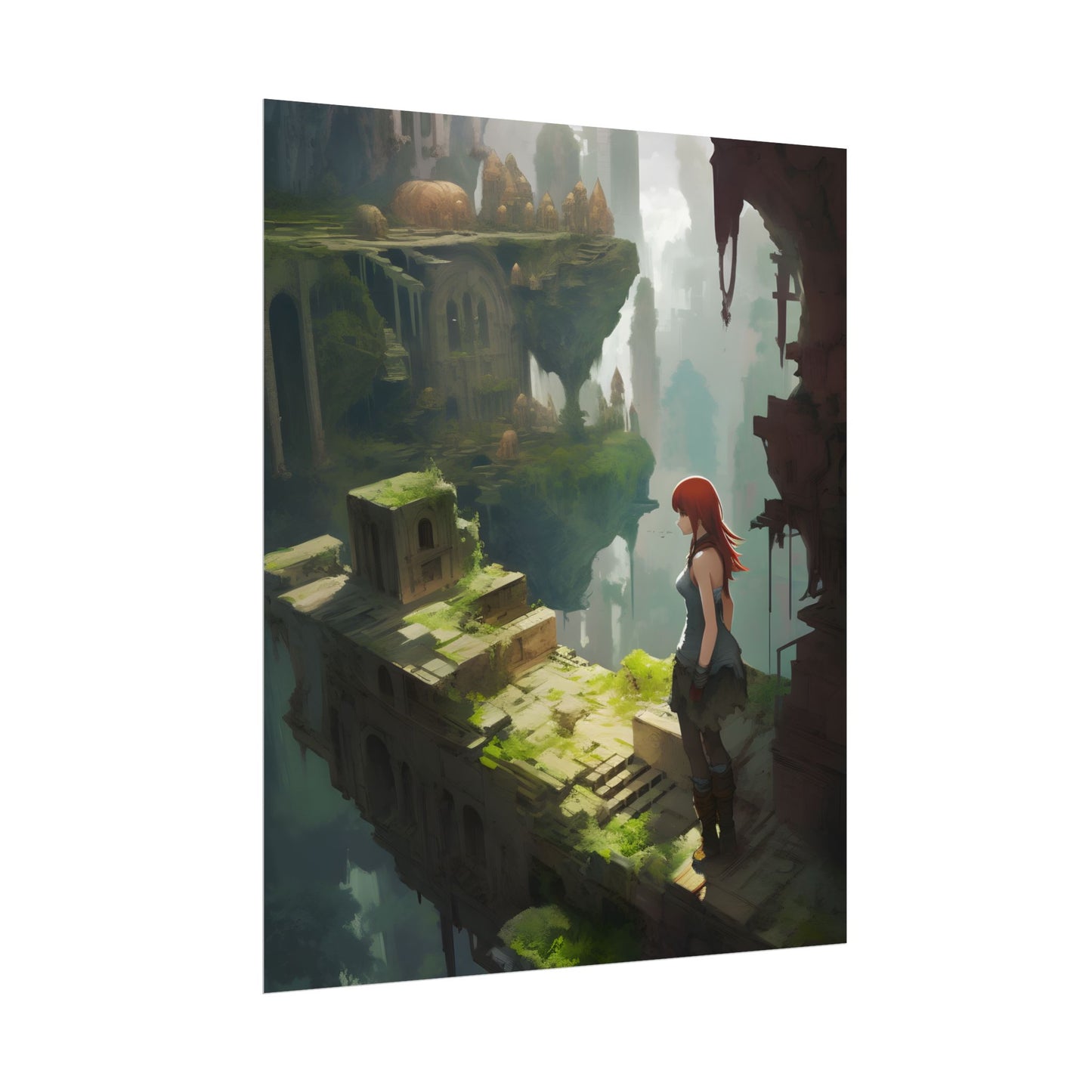 Anime Red Haired Female: Dramatic Eyes Art - Poster