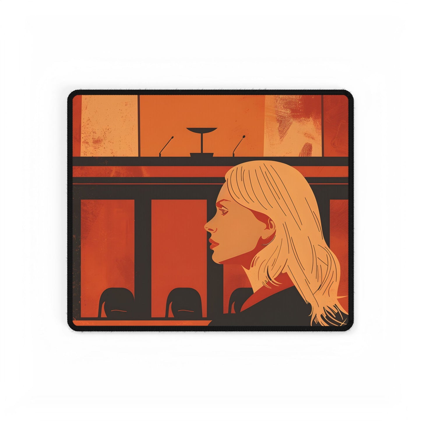 Blonde Woman in Black: Minimalist Portrait Art with a Vibrant Twist - Desk Mat