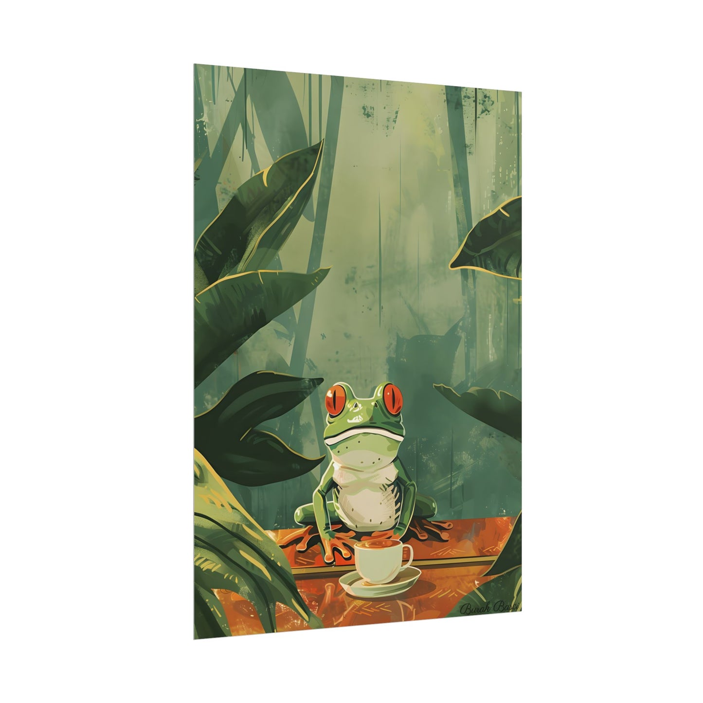 Whimsical Frog Illustration: Tree Branch Artwork - Poster