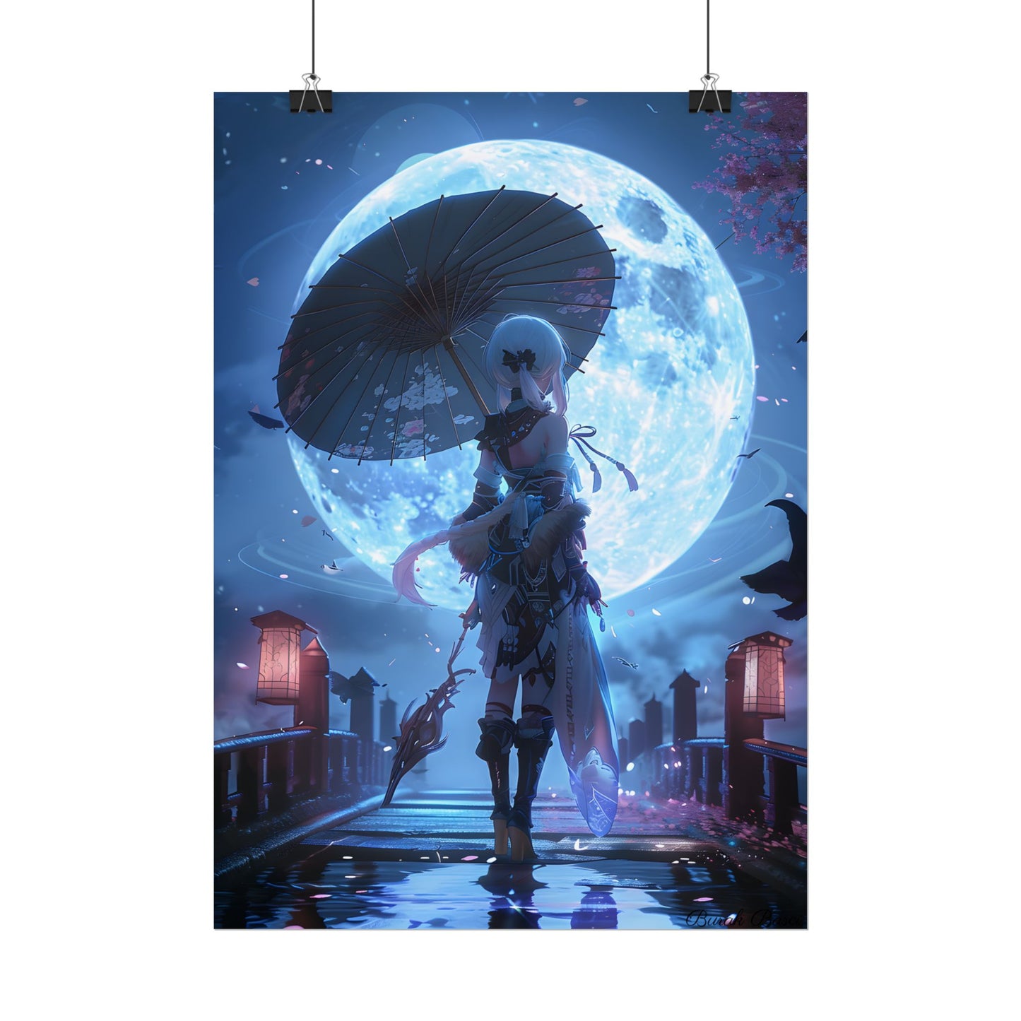 Anime Winter Scene: Girl Holds Umbrella - A Delicate Moment - Poster