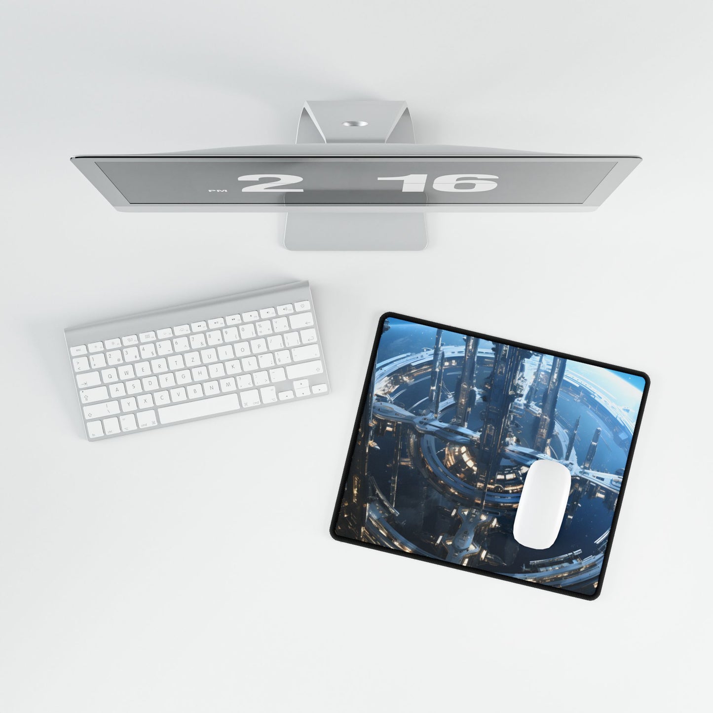 Futuristic Space Station: Aetherial Hub - Desk Mat