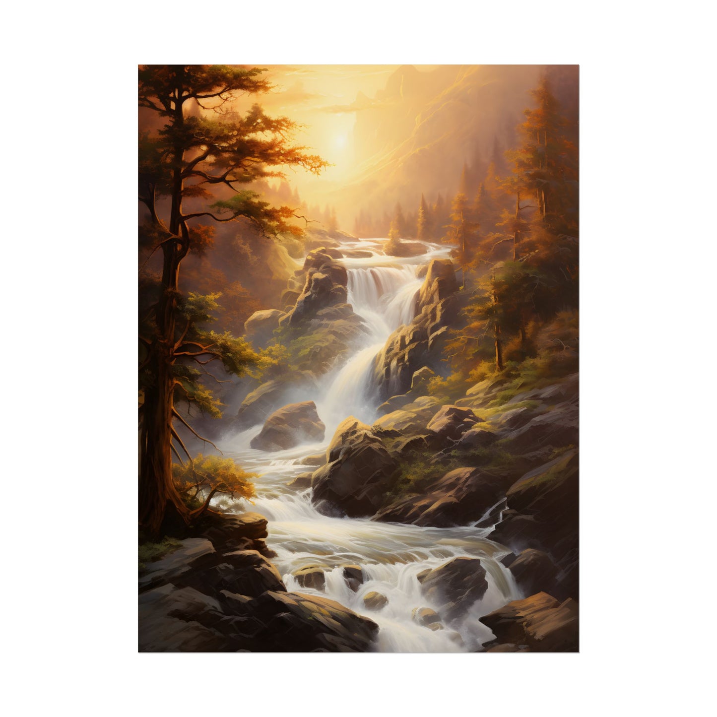 Breathtaking Waterfall: Oil Painting Artwork - Poster