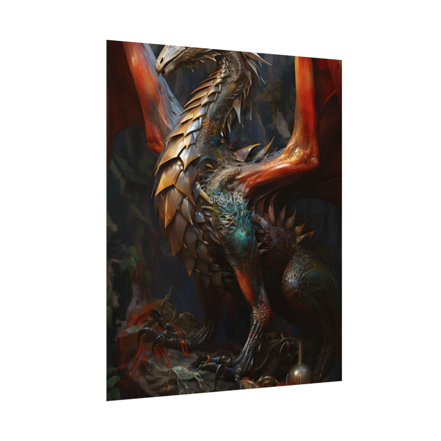 Fantasy Dragon Guardian Art: Ancient Dragon in its Lair - Poster