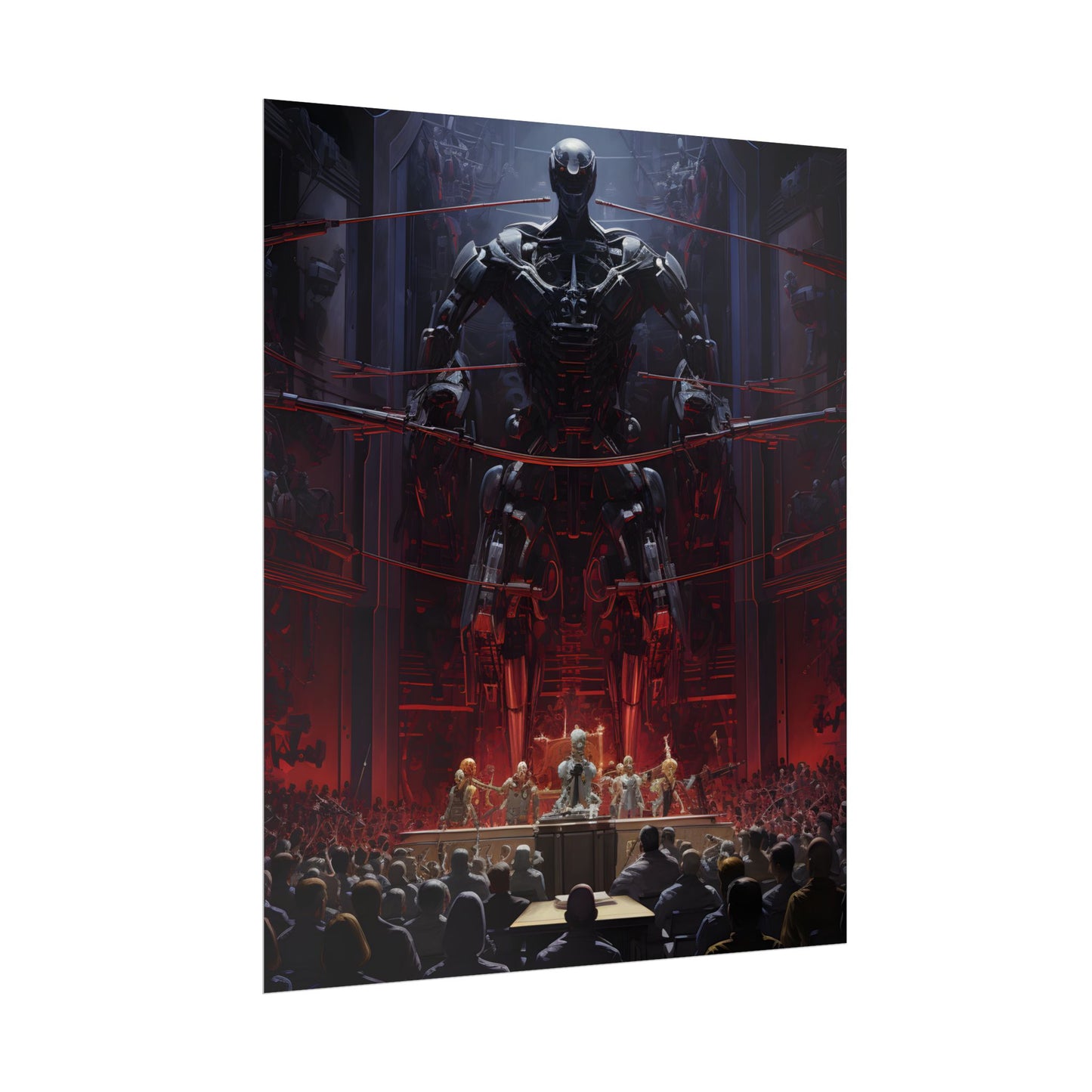 Robot Orchestra: Modern Concert Hall Scene Art - Poster