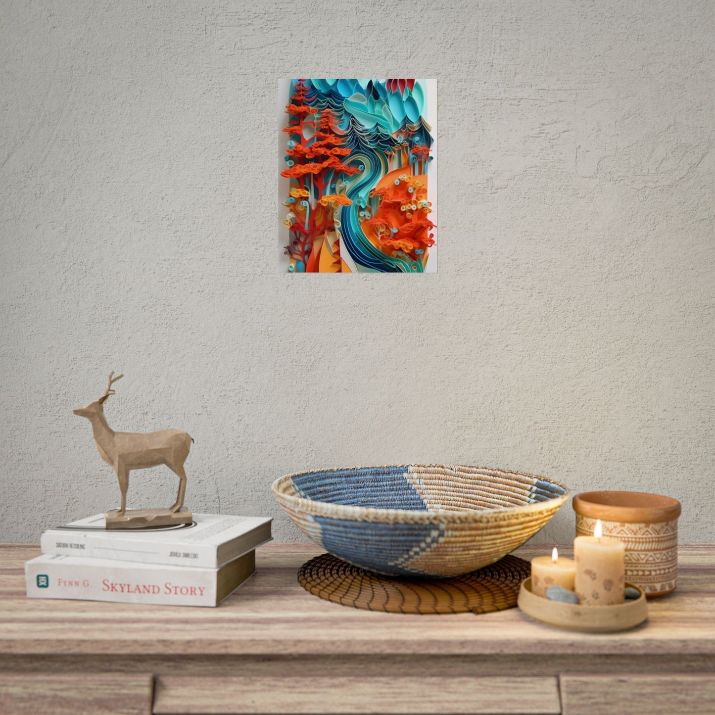 Paper Quilling Island Oasis: Realistic Art Piece - Poster