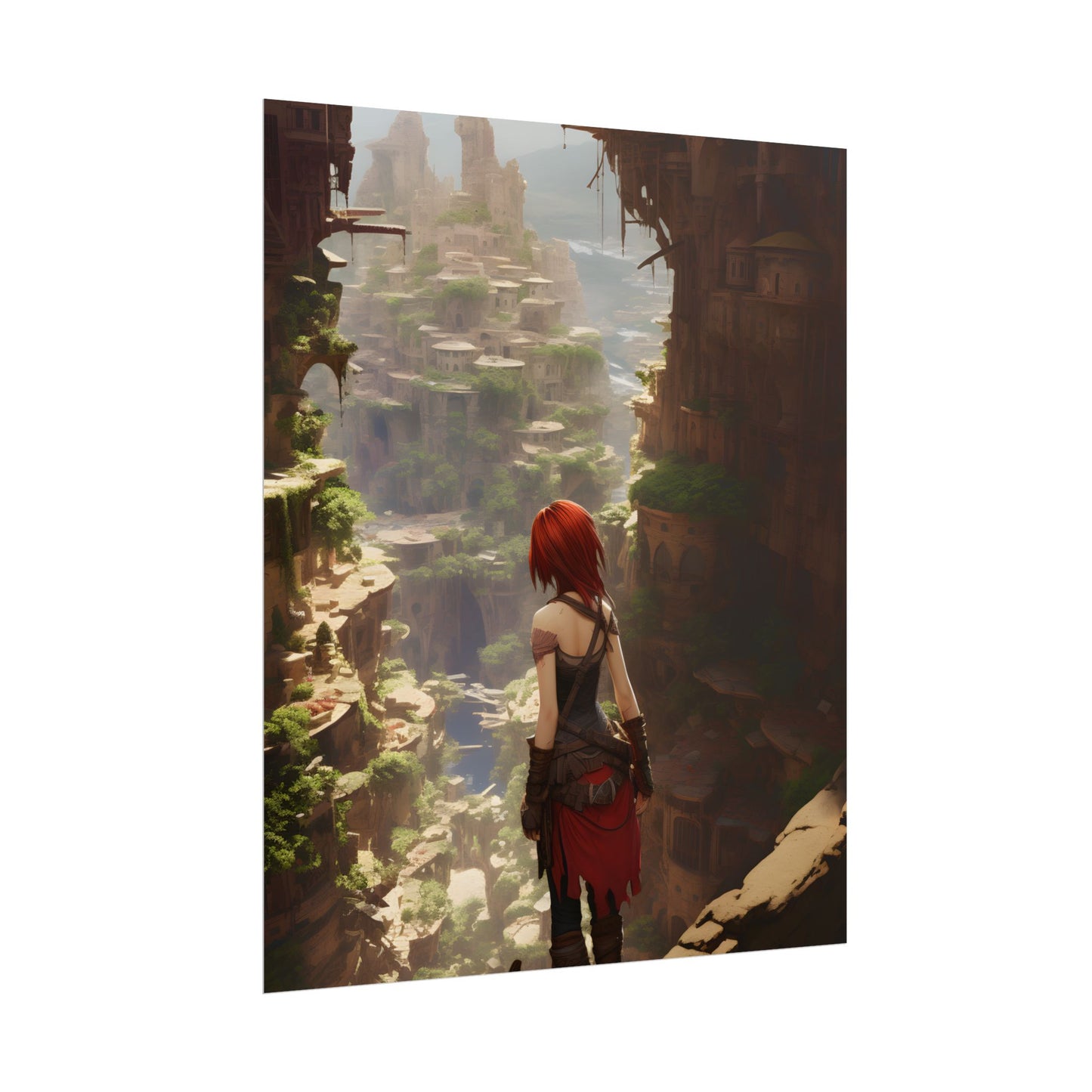 Anime Red Haired Female: Dramatic Bird's Eye View - Poster