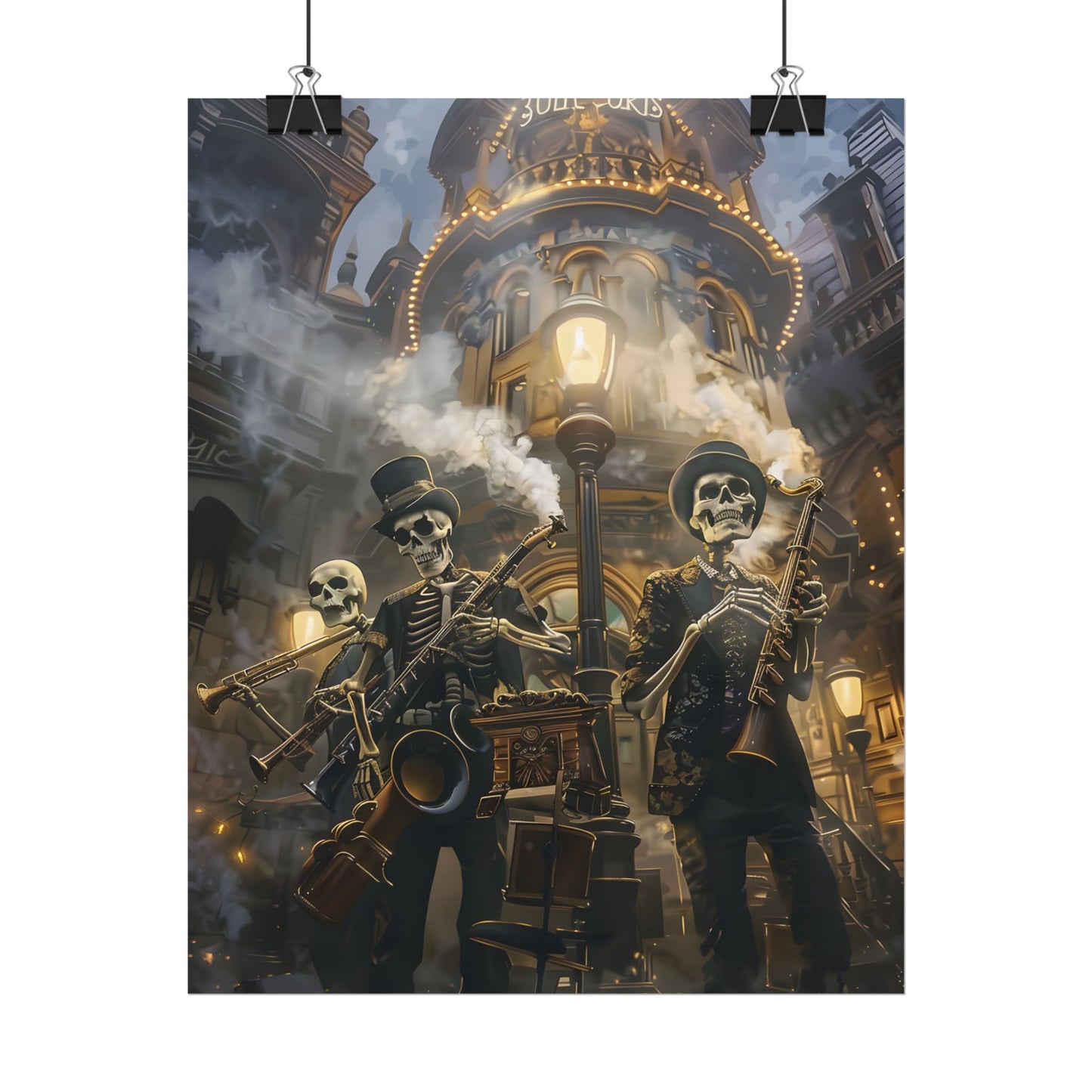 Victorian Skeleton Jazz Band: Nostalgic Lowbrow Art Piece - Poster
