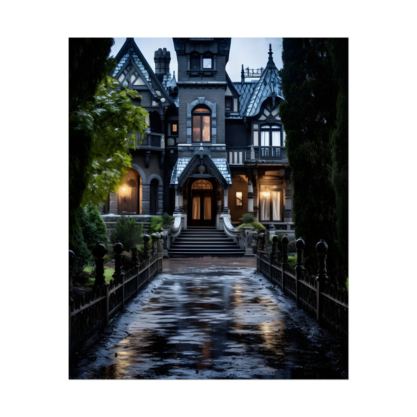 Ethereal Shadows of a Haunted Mansion: Dark Artwork - Poster