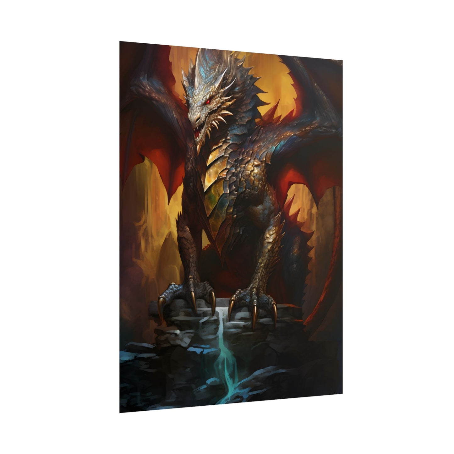 Fantasy Castle Guardian: Majestic Dragon Soars in Mid-Air - Poster