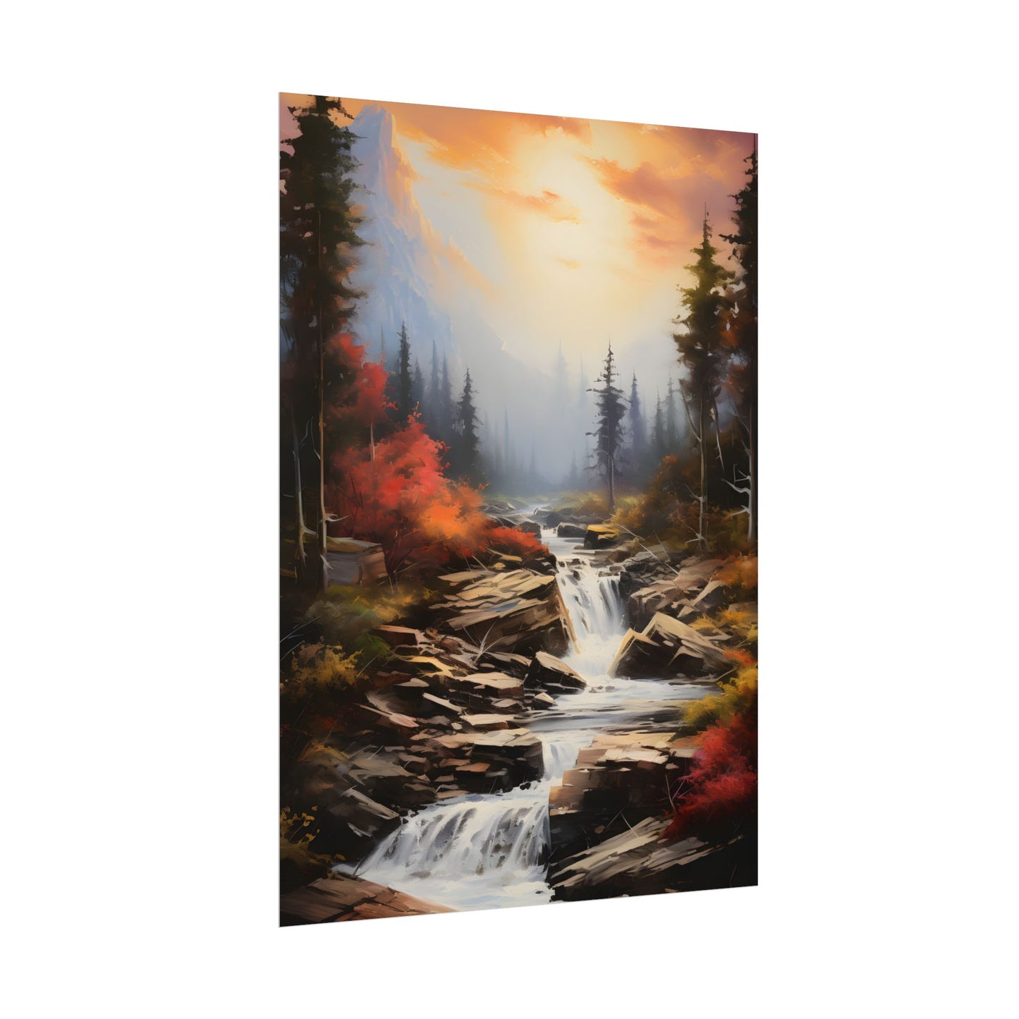 Breathtaking Waterfall: Magnificent Oil Painting Artwork - Poster