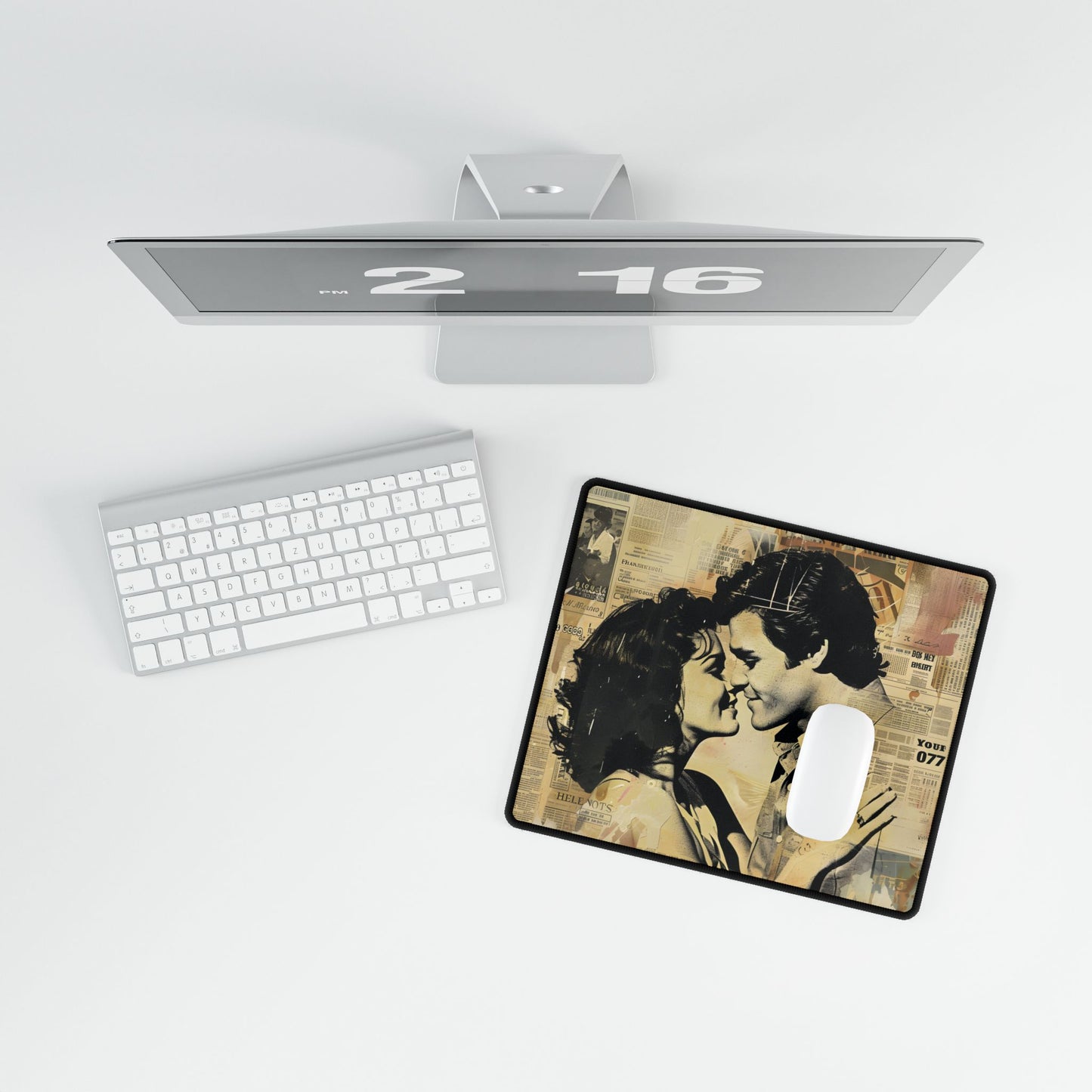 Retro Vintage Romance: Couples Newsprint Artwork - Desk Mat