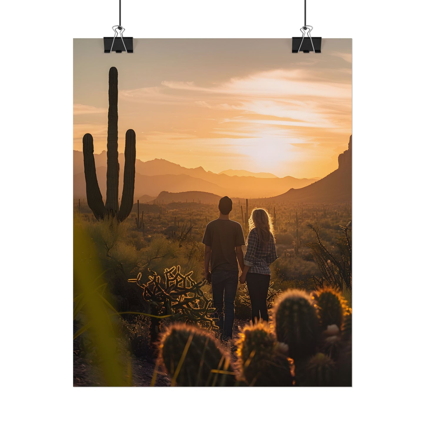 Serene Desert Sunset: Intimate Connection Digital Art - Poster