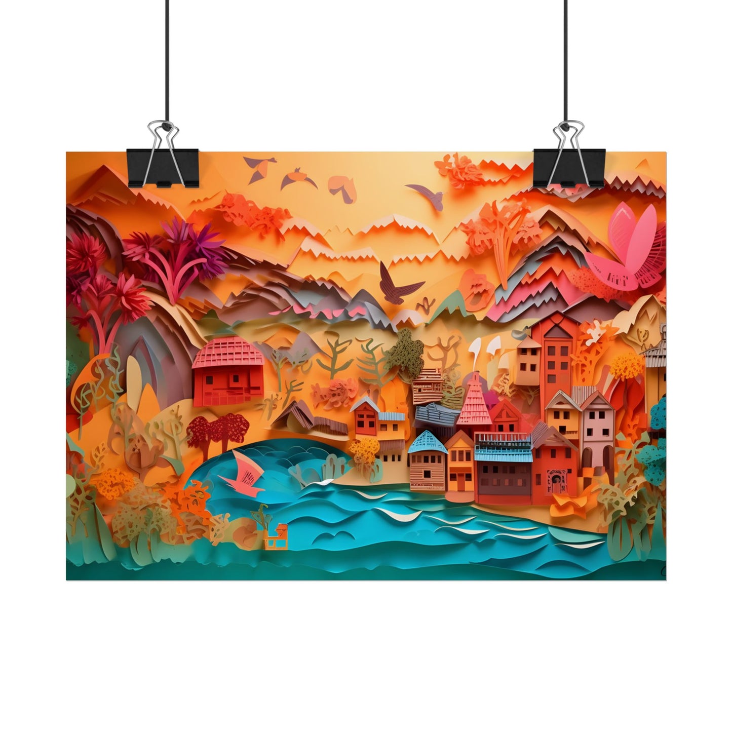 Magical Beach Landscape: Paper Quilling Artwork - Poster
