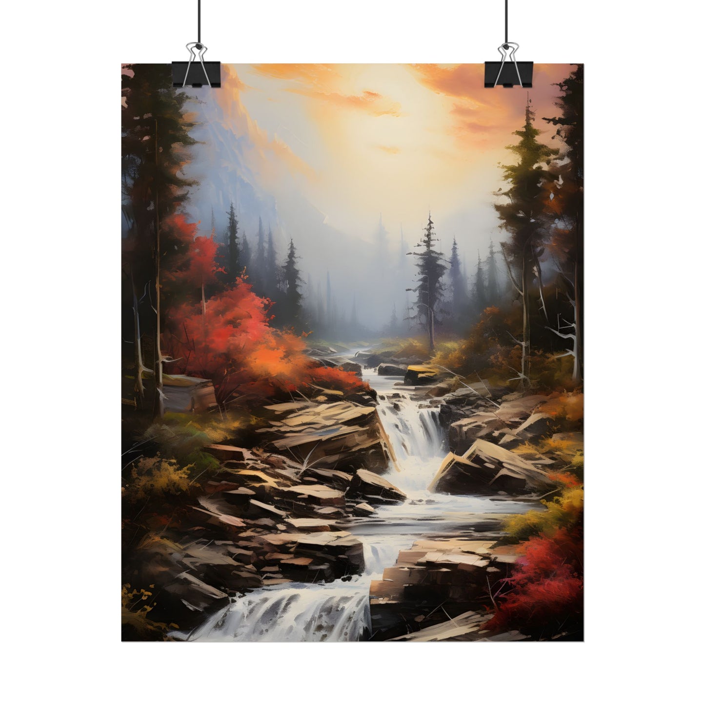 Breathtaking Waterfall: Magnificent Oil Painting Artwork - Poster