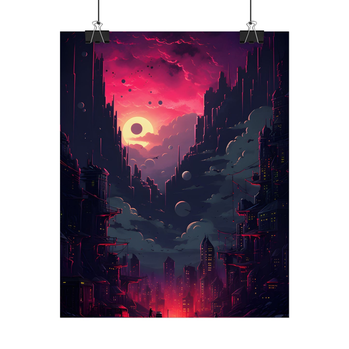 Cyberpunk Cityscape: Burning Nighttime Landscape Digital Art - Poster