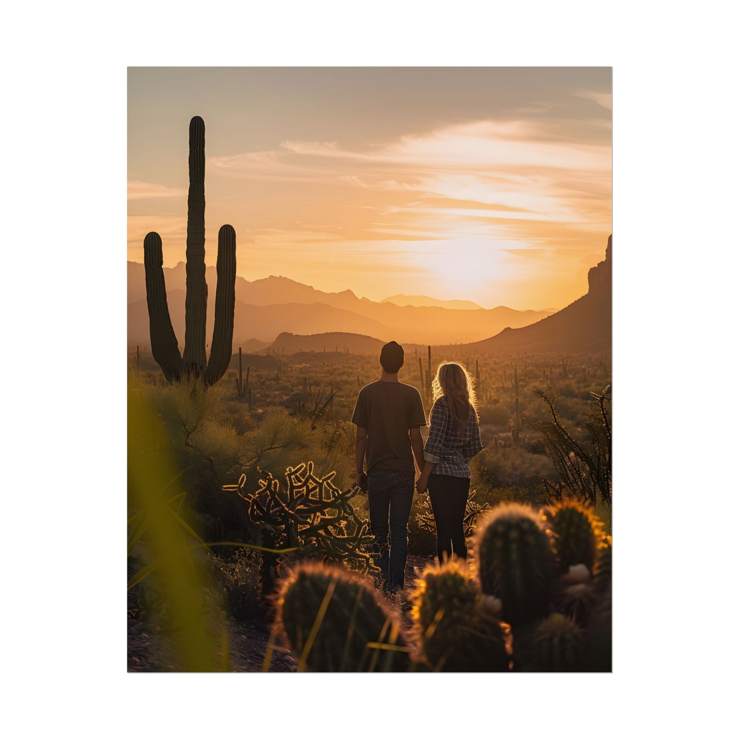 Serene Desert Sunset: Intimate Connection Digital Art - Poster