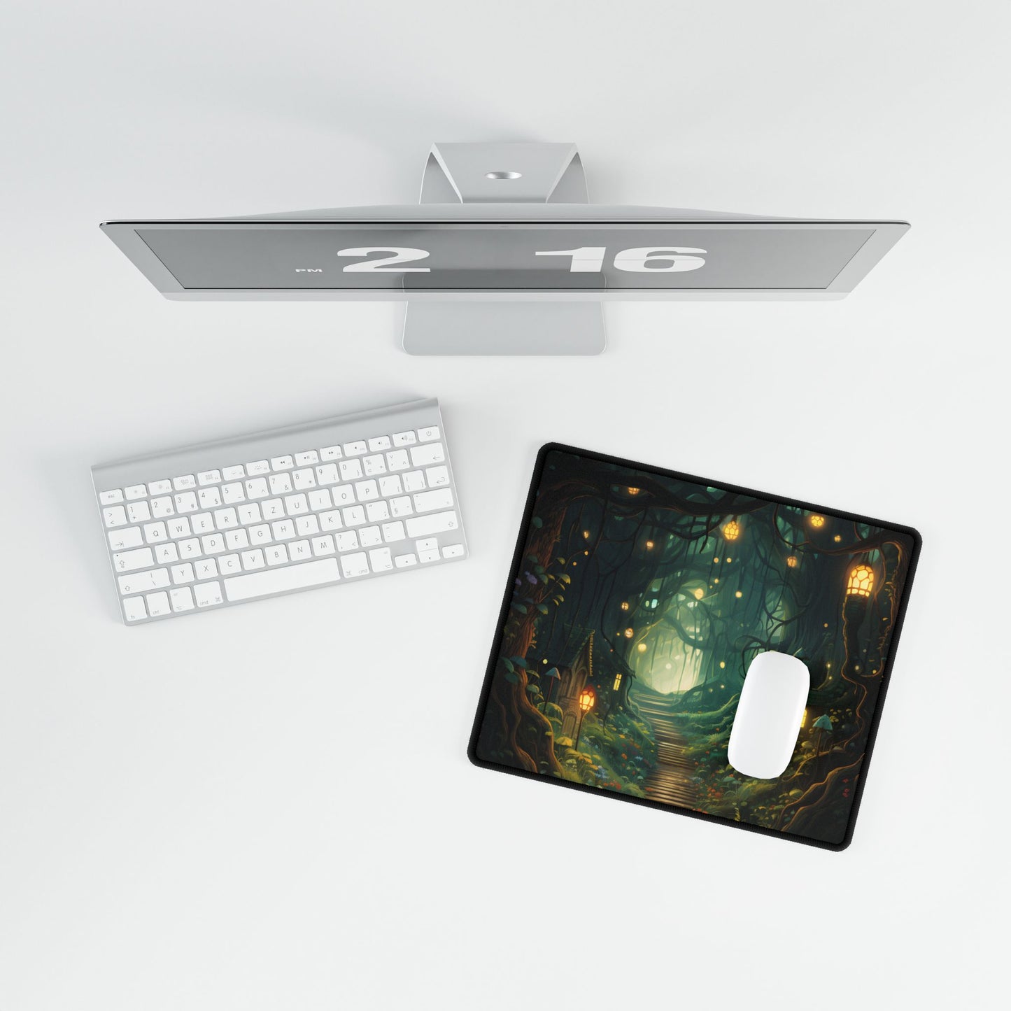 Six Travelers Amidst a Whispering Wood: Serene Scene from Ancient Tales - Desk Mat