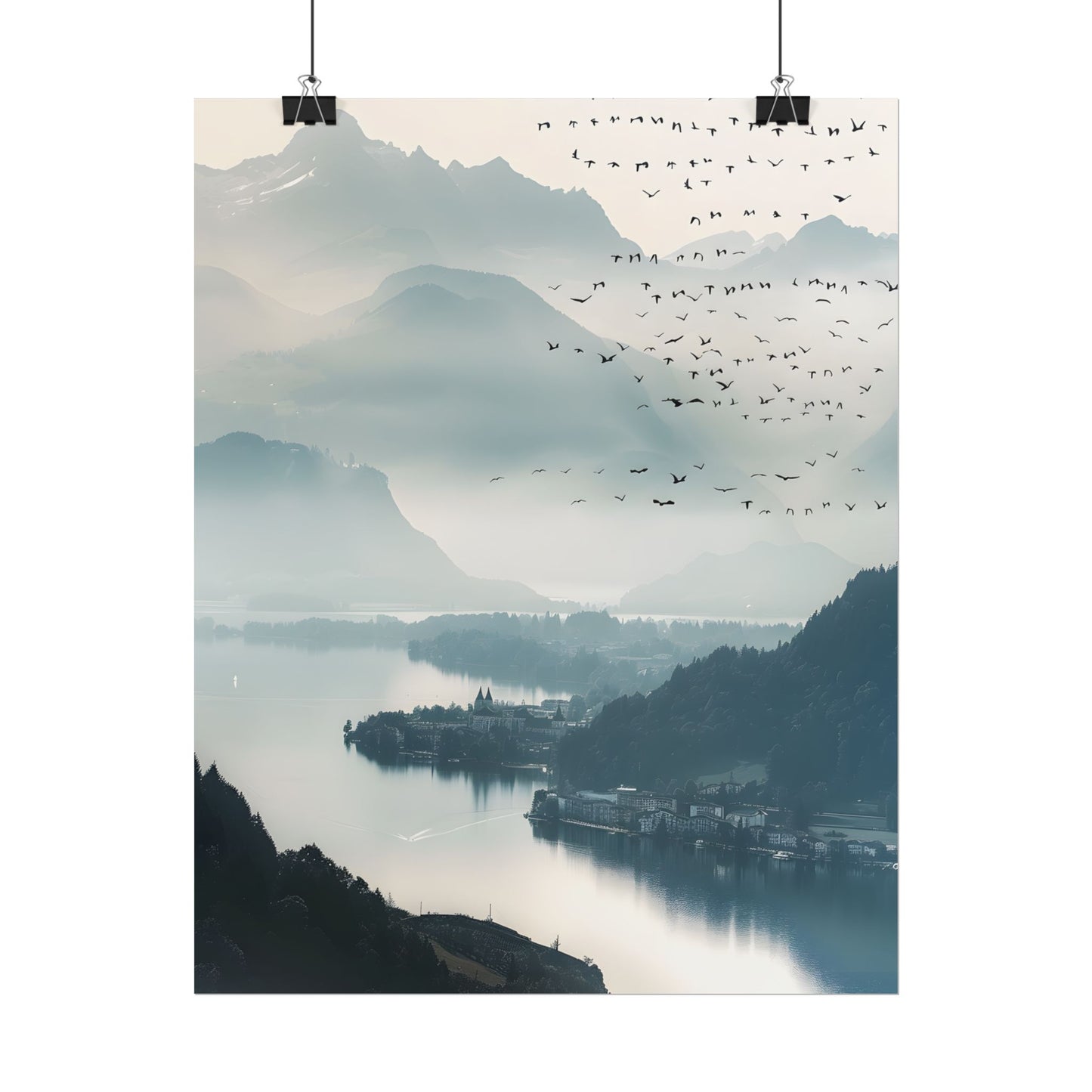 Serene Mountain Landscape: Bird's Eye View Art - Poster