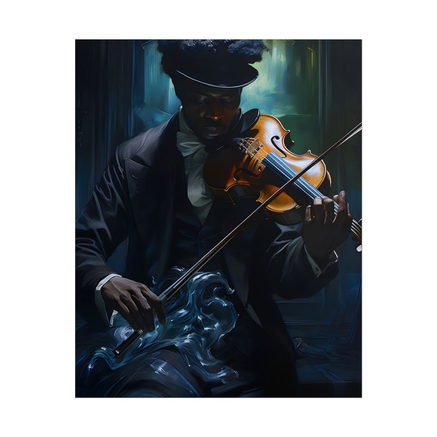 Mysterious Musician in Concentration: Portrait with Violin - Poster