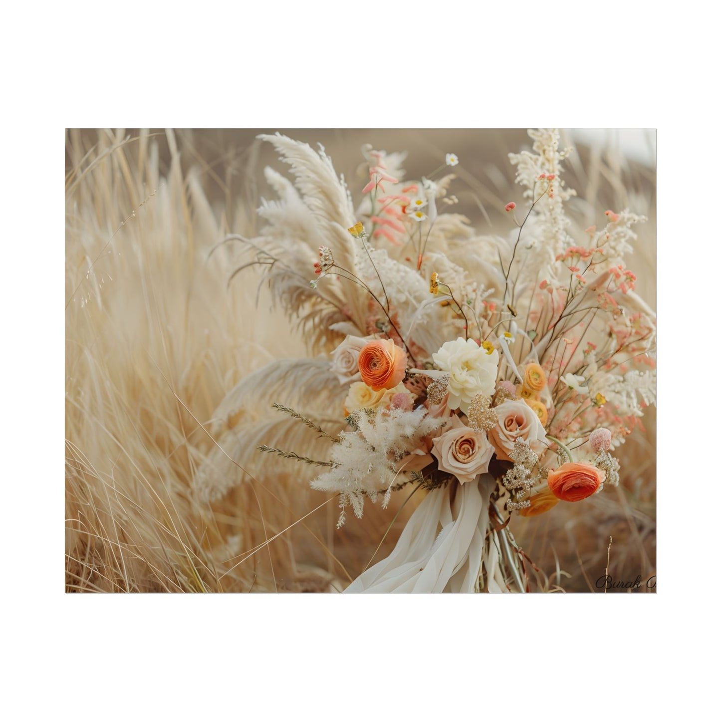 Whimsical Floral Oasis: Vibrant Pampas Artwork - Poster