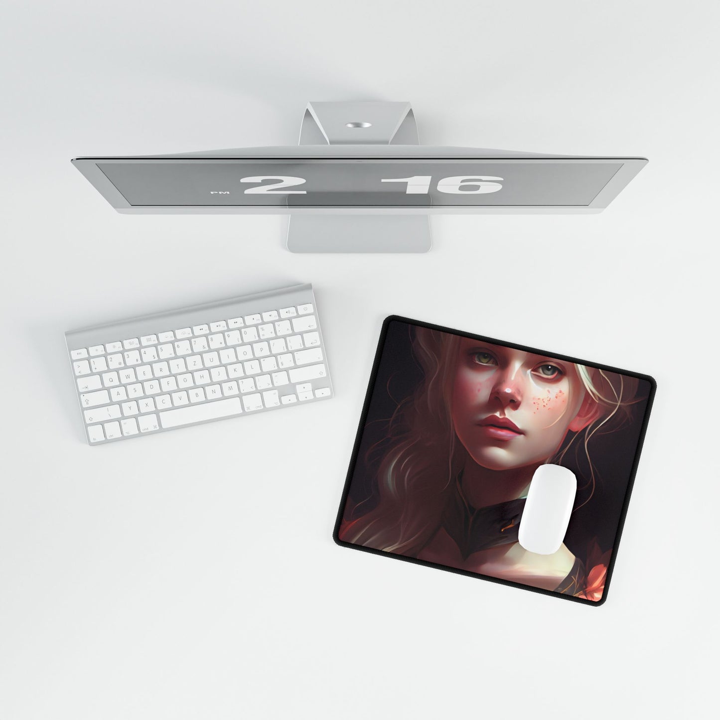 Astonishing Blonde Portrait: Artistic Beauty in Darkness - Desk Mat