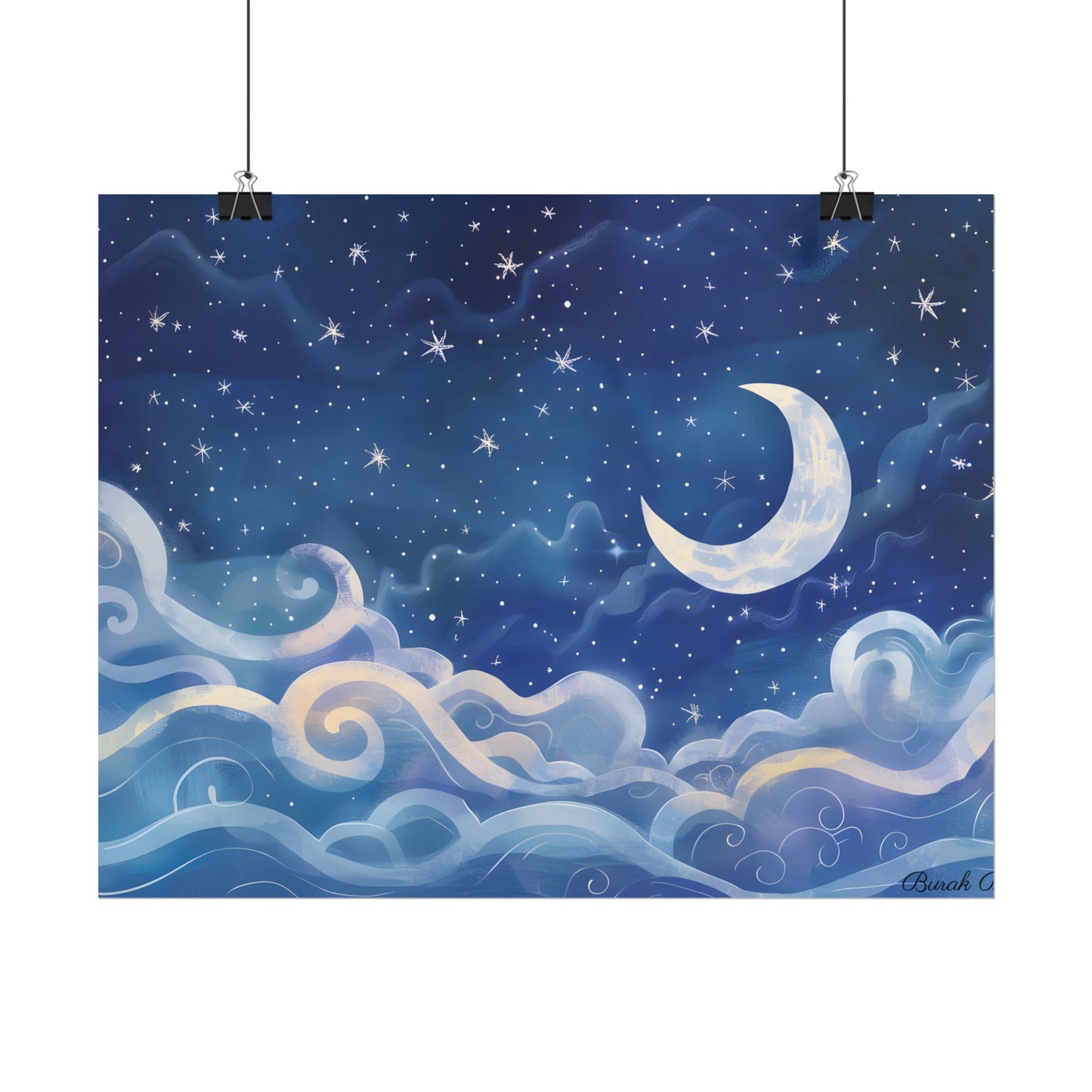 Whimsical Night Sky Dreams: Magical Illustration - Poster