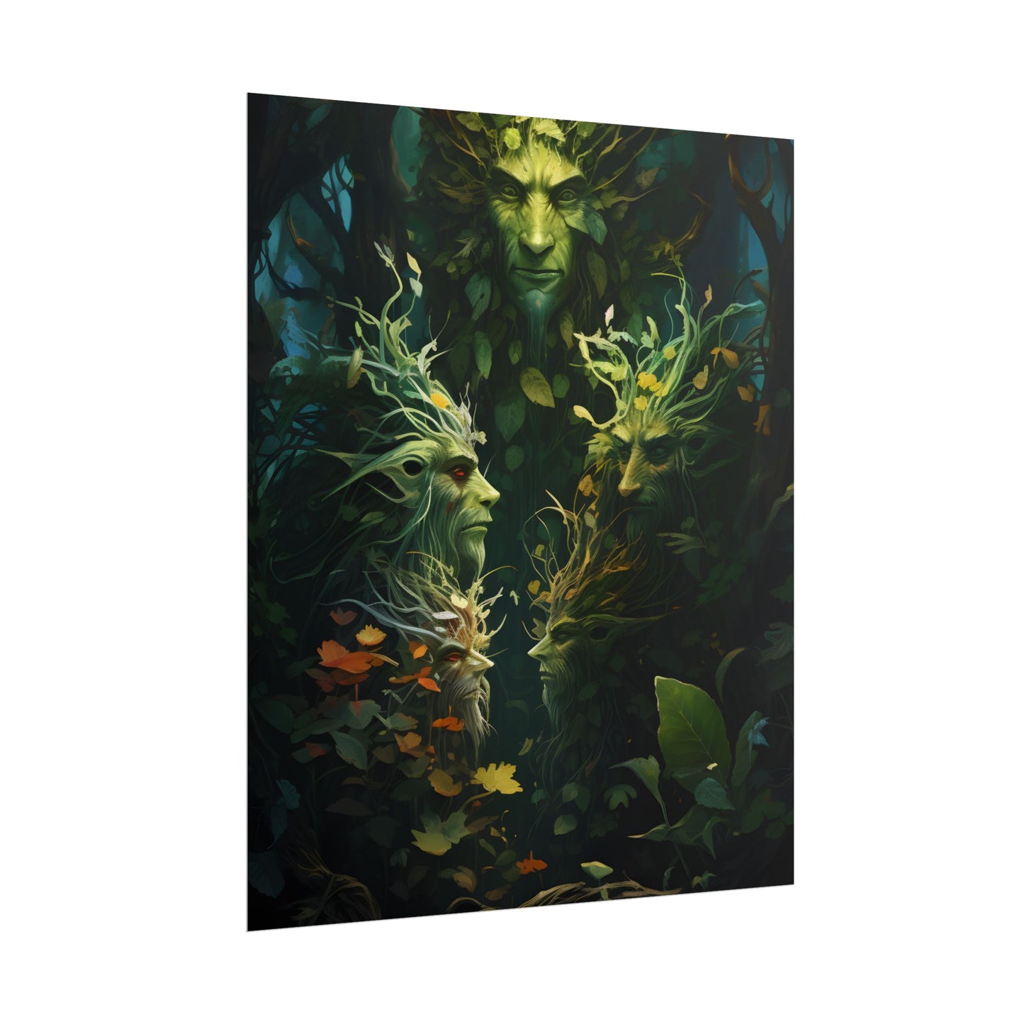 Mystical Forest Guardians: Ancient Tree Spirits in Serene Nature - Poster