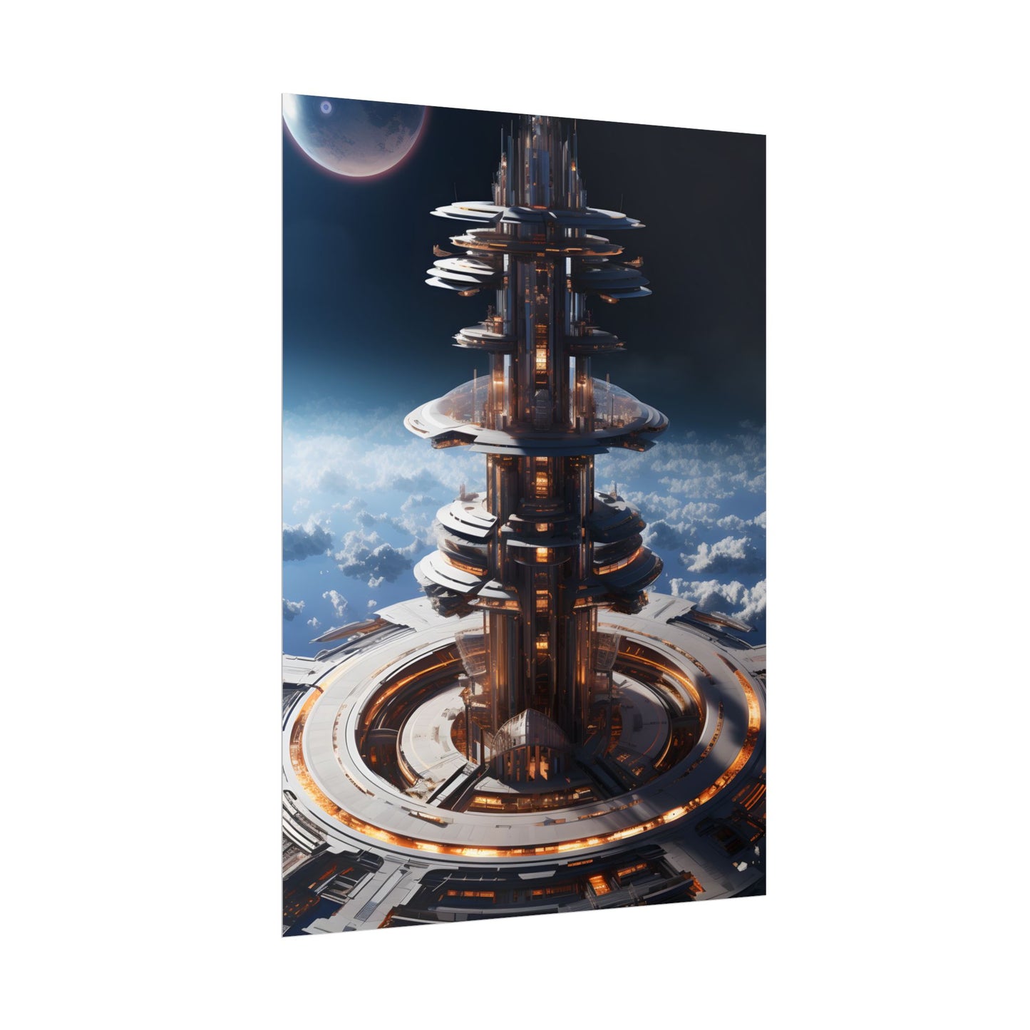 Aetherial Space Station: Industrial Haven with Habitation Windows - Poster