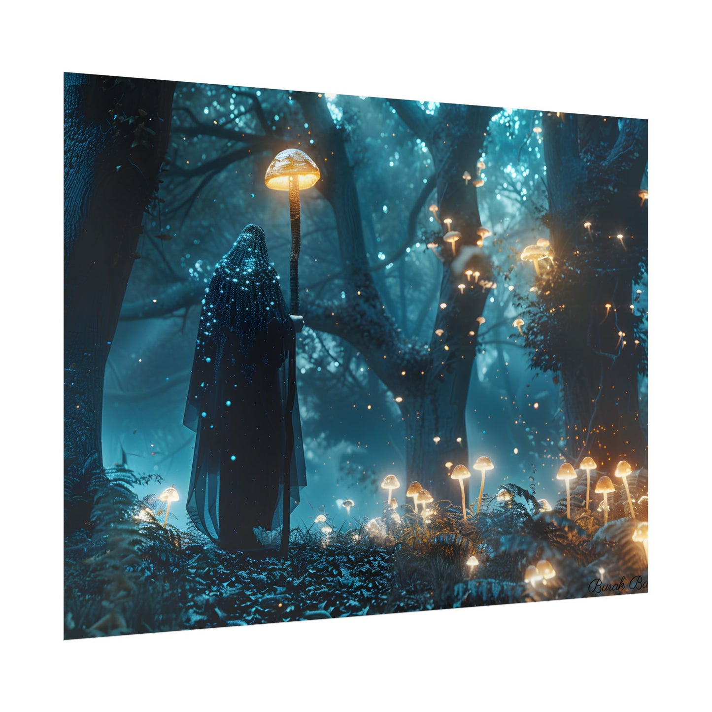Whispers of Ancient Magic in a Moonlit Mystical Forest - Poster