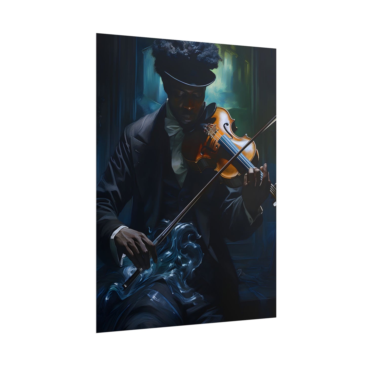 Mysterious Musician in Concentration: Portrait with Violin - Poster