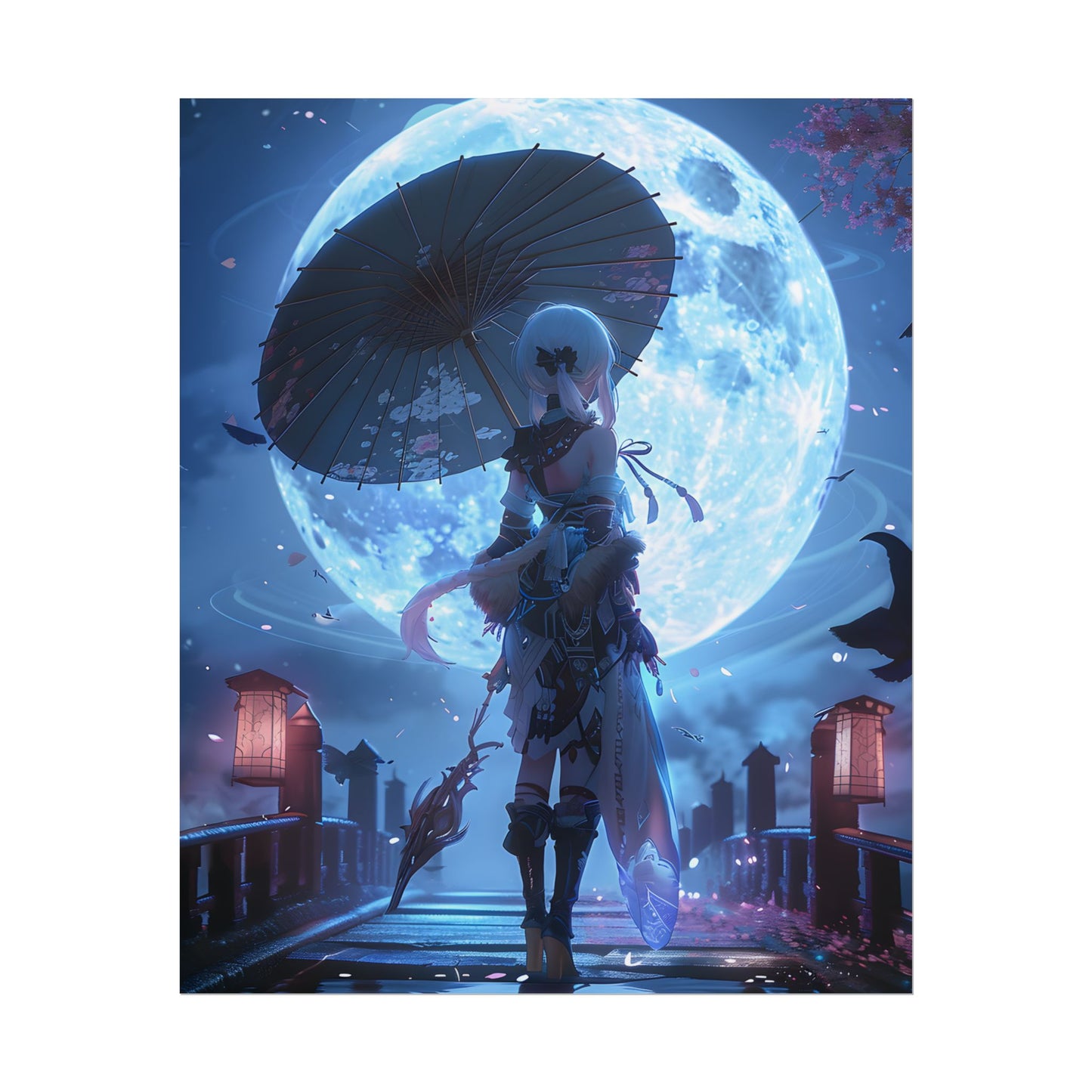 Anime Winter Scene: Girl Holds Umbrella - A Delicate Moment - Poster