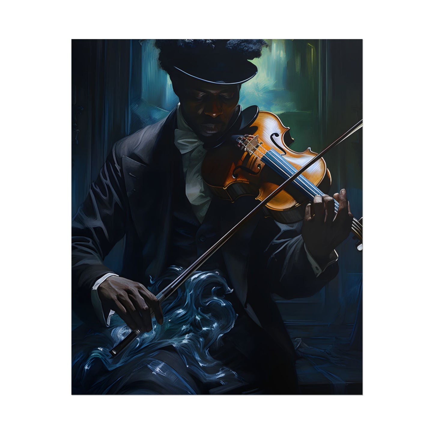 Mysterious Musician in Concentration: Portrait with Violin - Poster