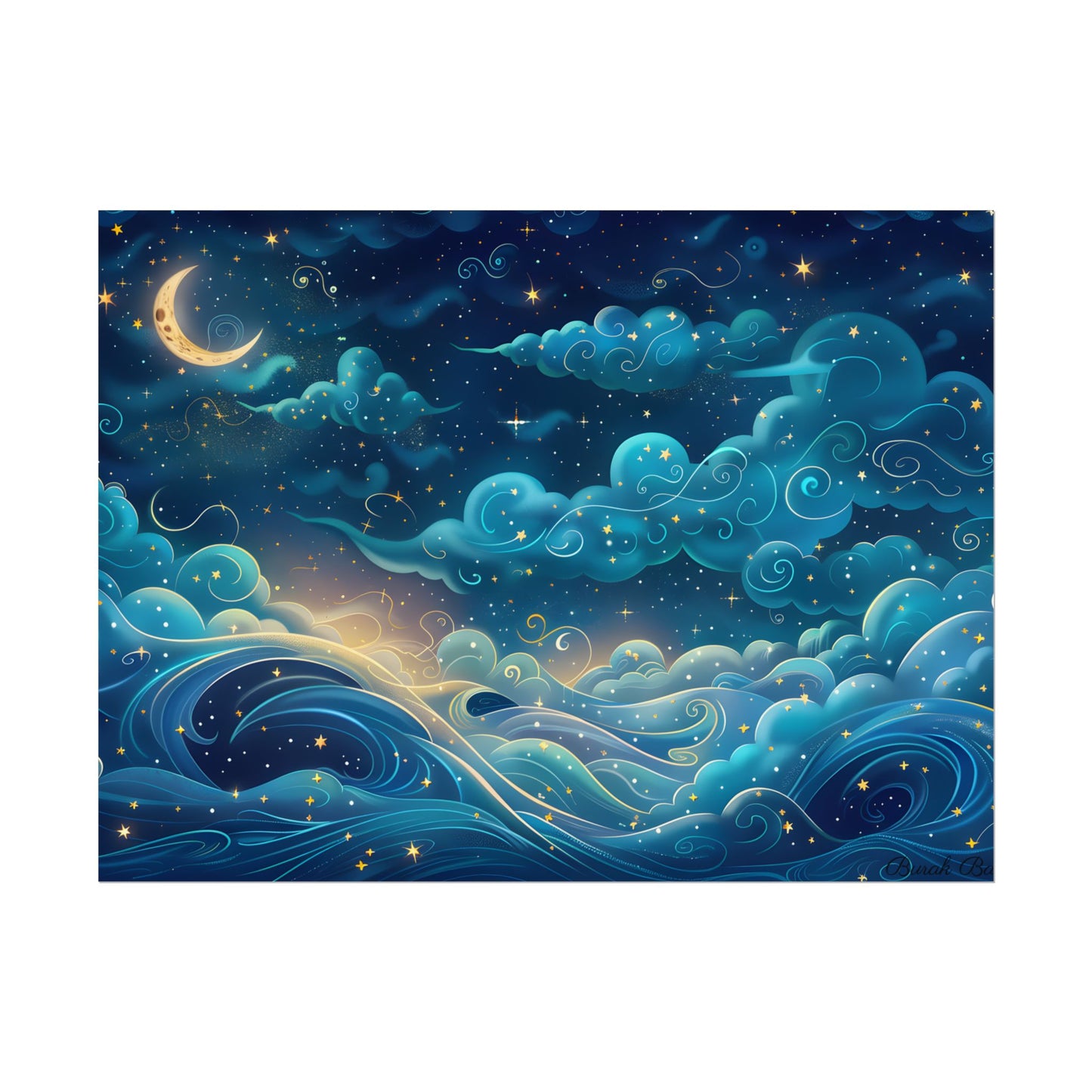Twinkling Stellar Night Sky: Whimsical Dreamy Artwork - Poster