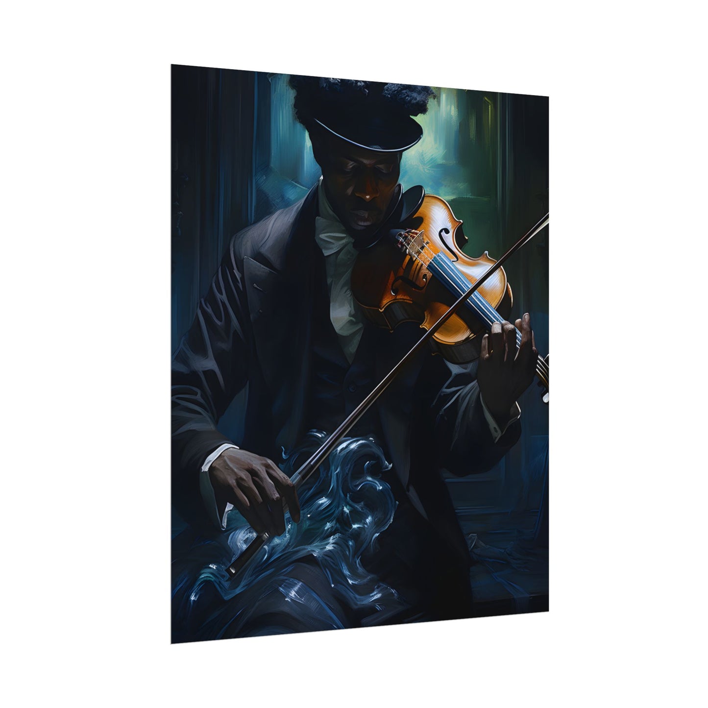 Mysterious Musician in Concentration: Portrait with Violin - Poster