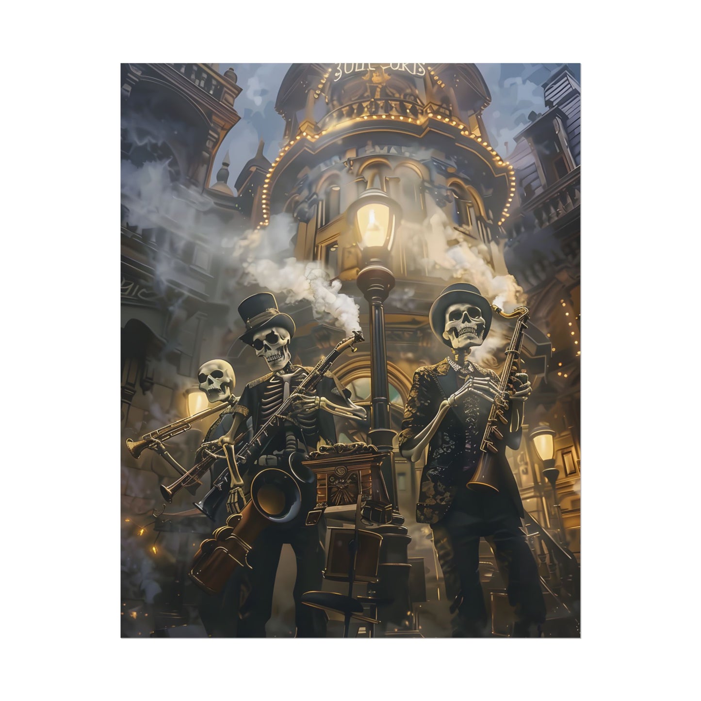 Victorian Skeleton Jazz Band: Nostalgic Lowbrow Art Piece - Poster