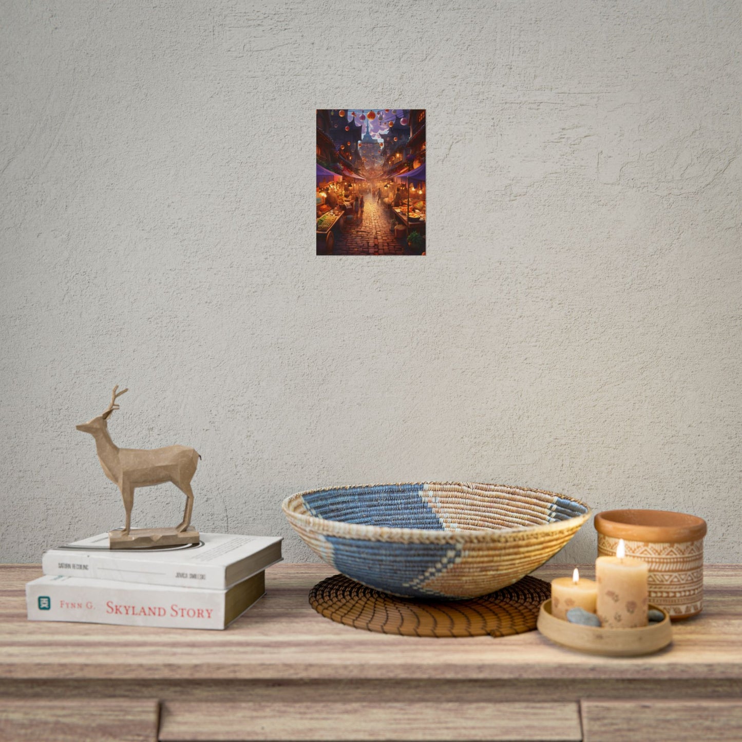 Magical Street Food Market: Vibrant Enchanted Scene Art - Poster