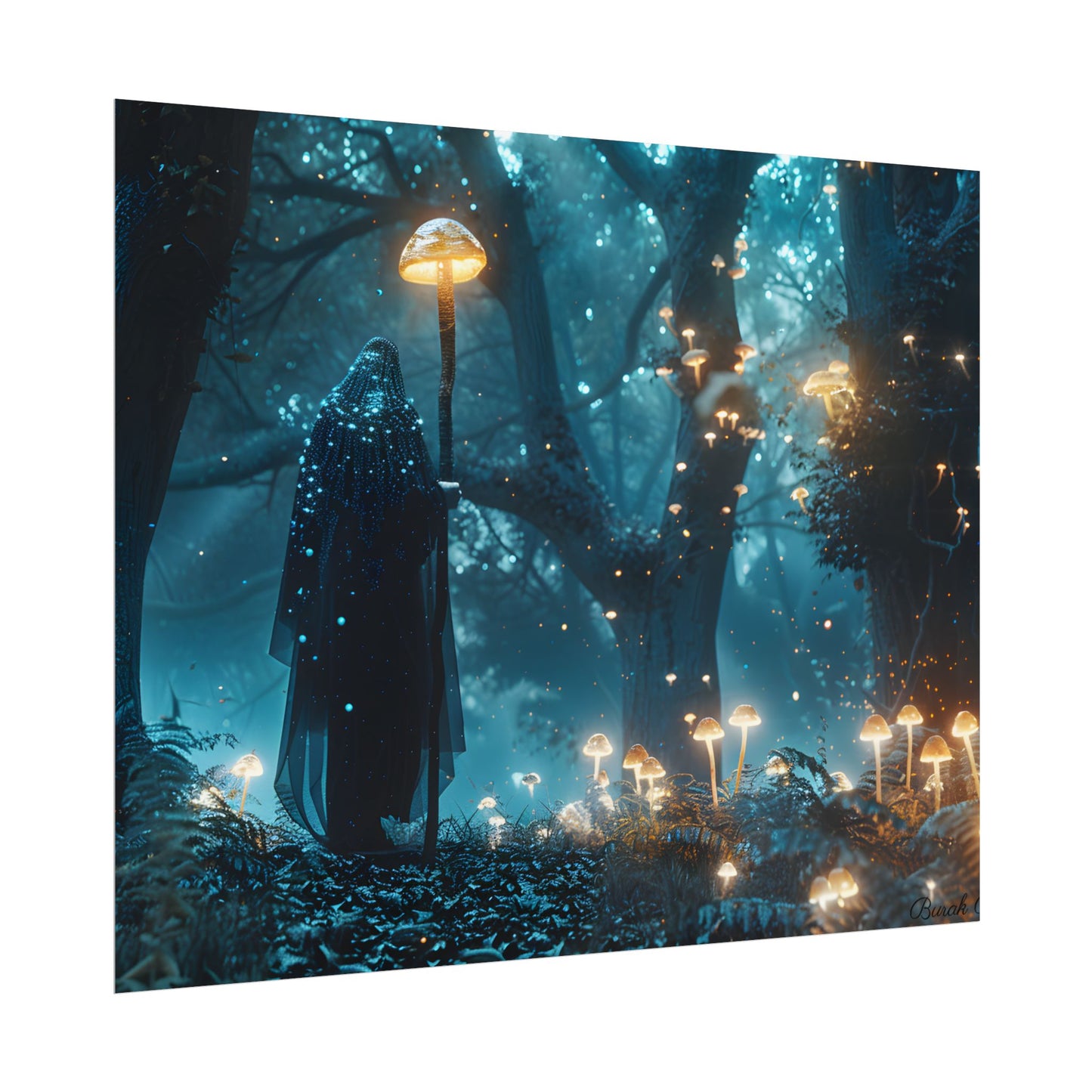 Whispers of Ancient Magic in a Moonlit Mystical Forest - Poster
