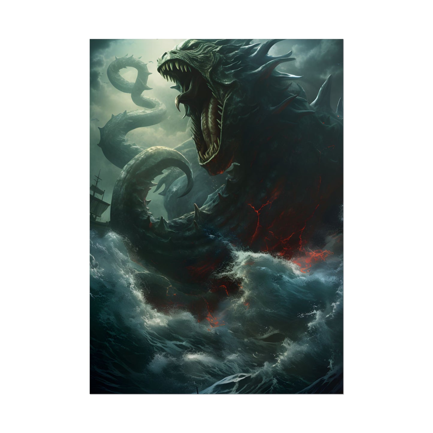 Ancient Sea Monster: Mythical Serpentine Digital Illustration - Poster
