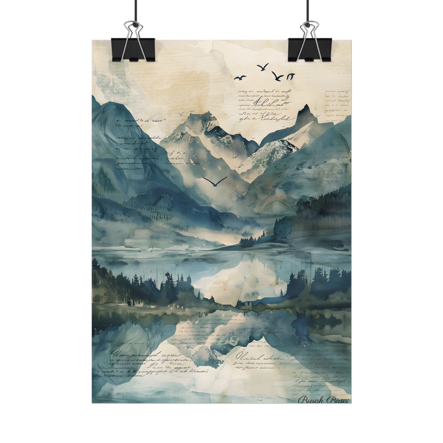 Serene Mountain Landscape: Wildlife Art with Birds in Flight - Poster