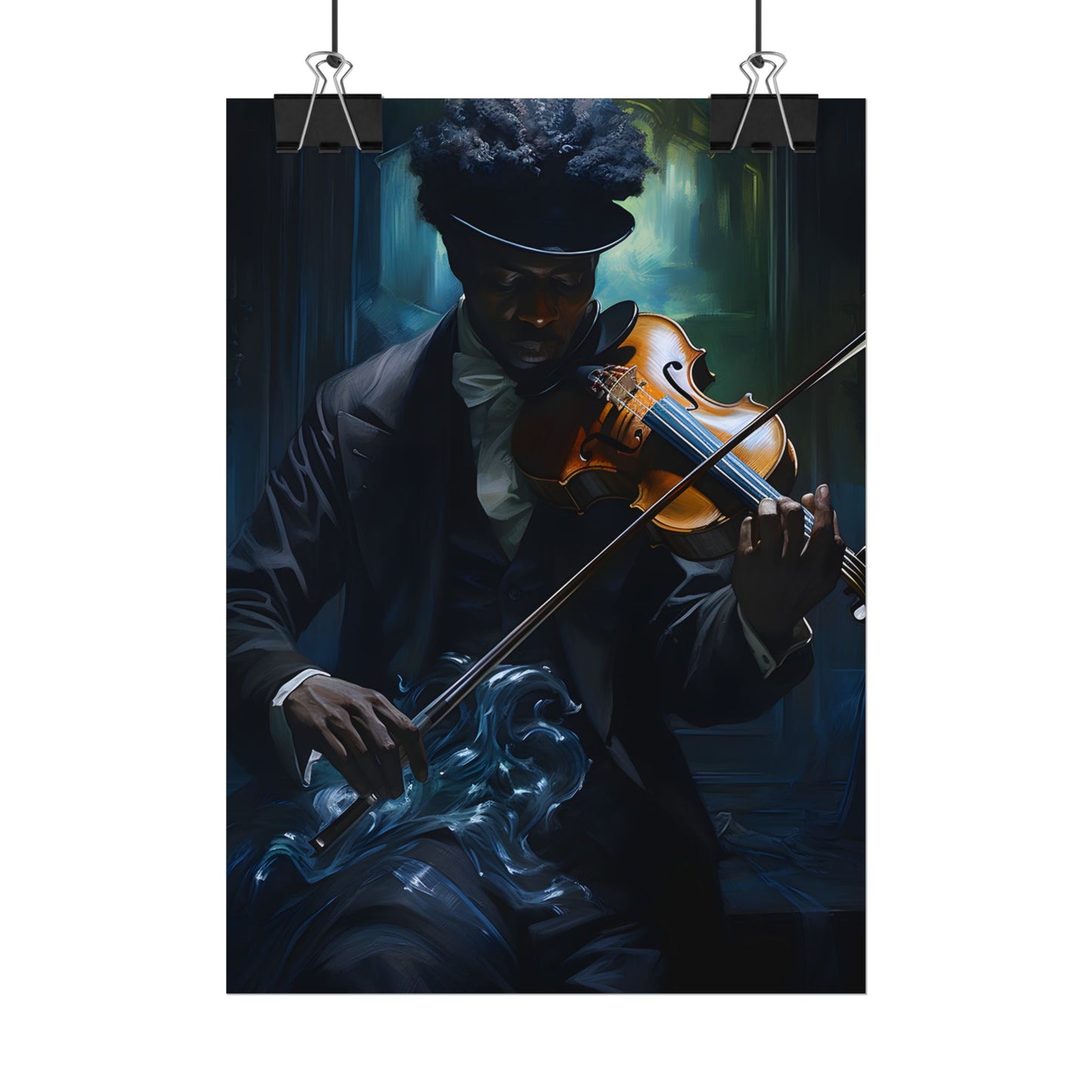 Mysterious Musician in Concentration: Portrait with Violin - Poster