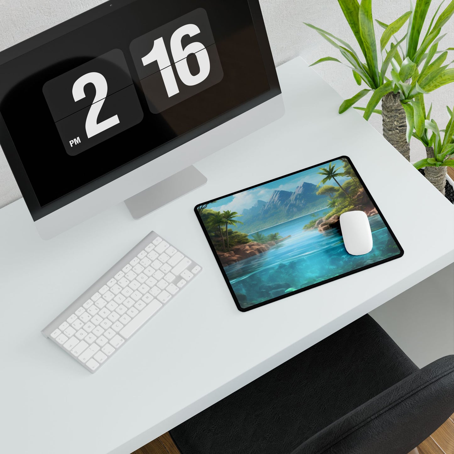 Tropical Tranquility: Serene Lagoon Island Art - Desk Mat