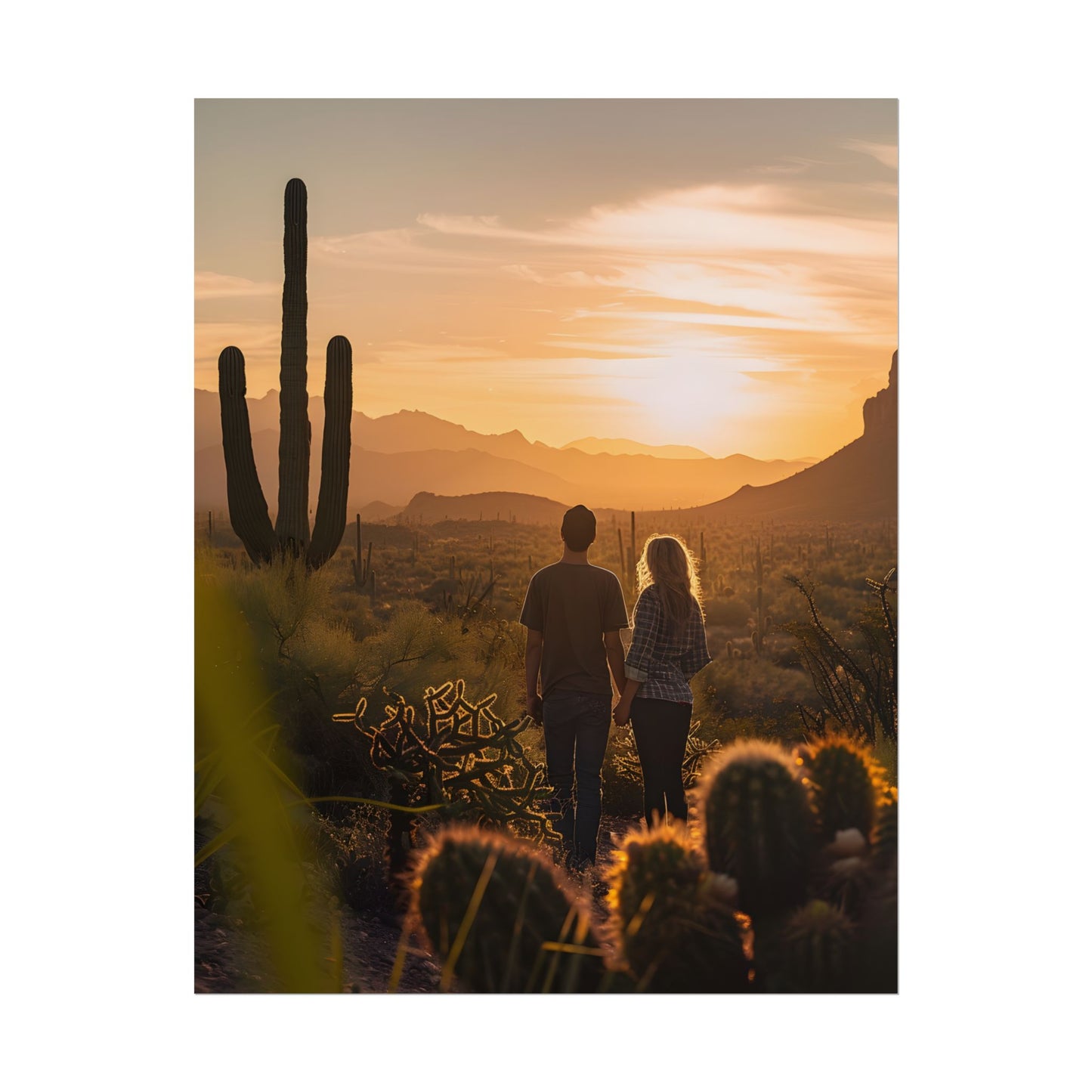 Serene Desert Sunset: Intimate Connection Digital Art - Poster