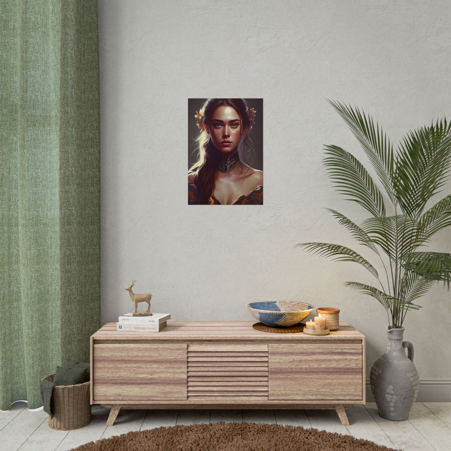 Stunning Female Portrait: Brown Hair Artwork in a Dramatic Style - Poster