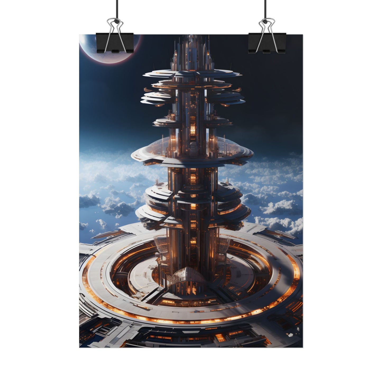 Aetherial Space Station: Industrial Haven with Habitation Windows - Poster