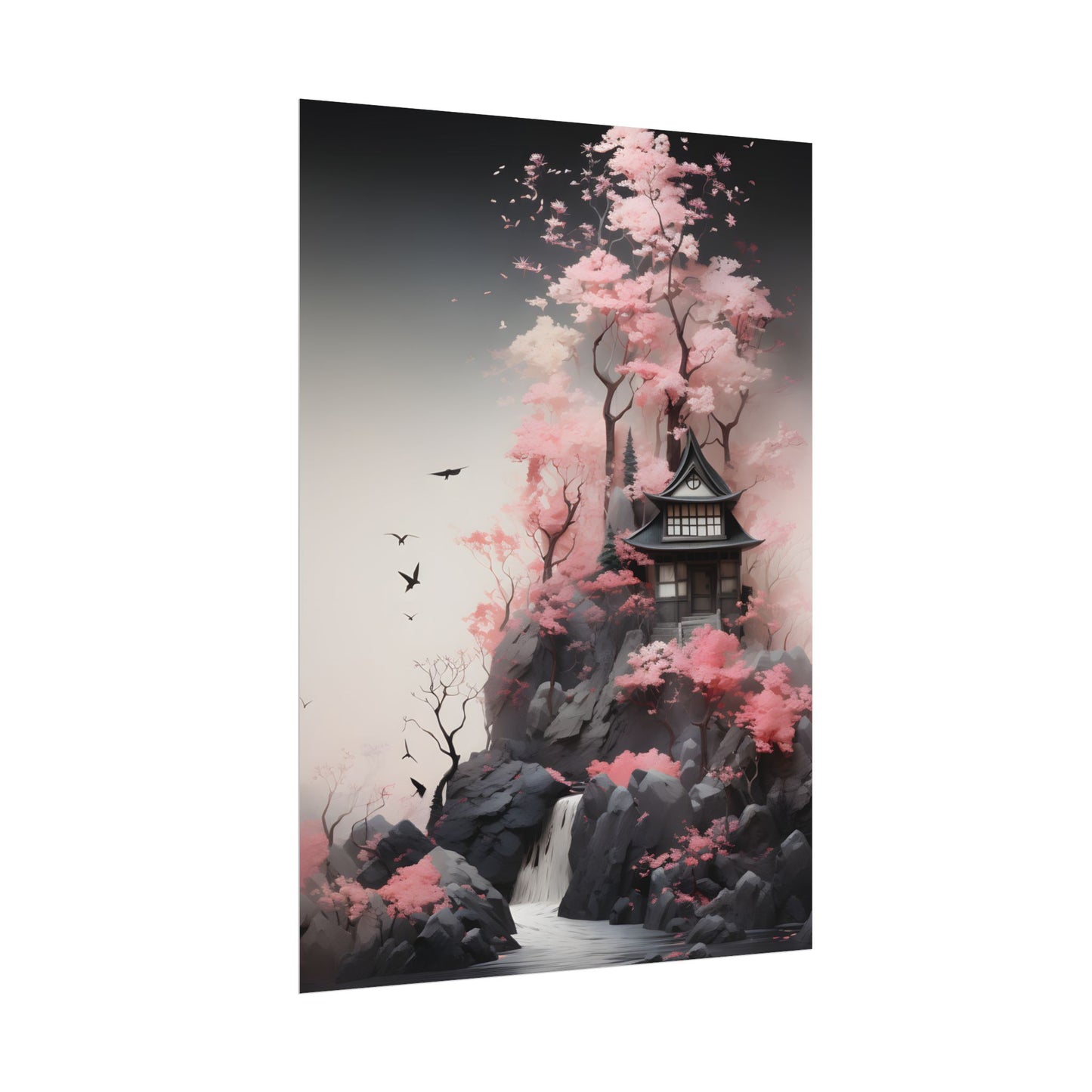 Ash Magenta Masterpiece: Rugged Landscape with Moss Green Forest - Poster