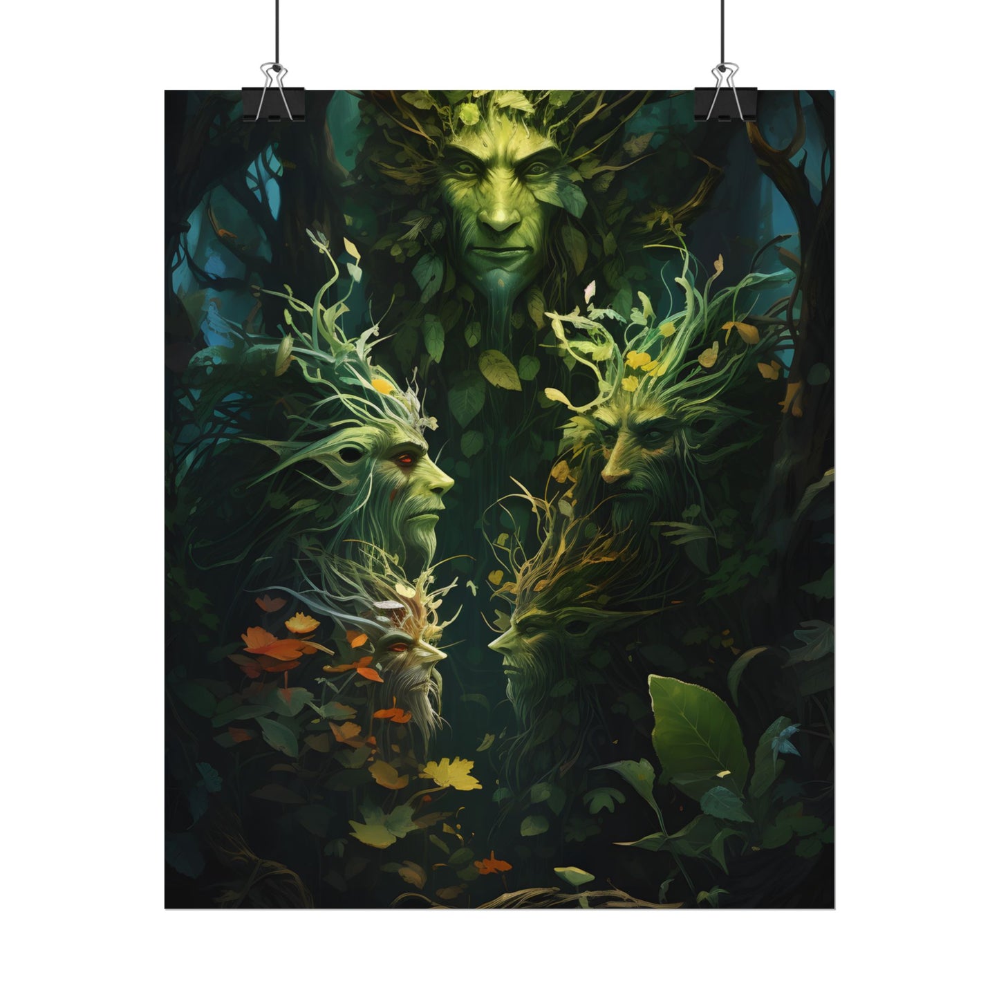 Mystical Forest Guardians: Ancient Tree Spirits in Serene Nature - Poster