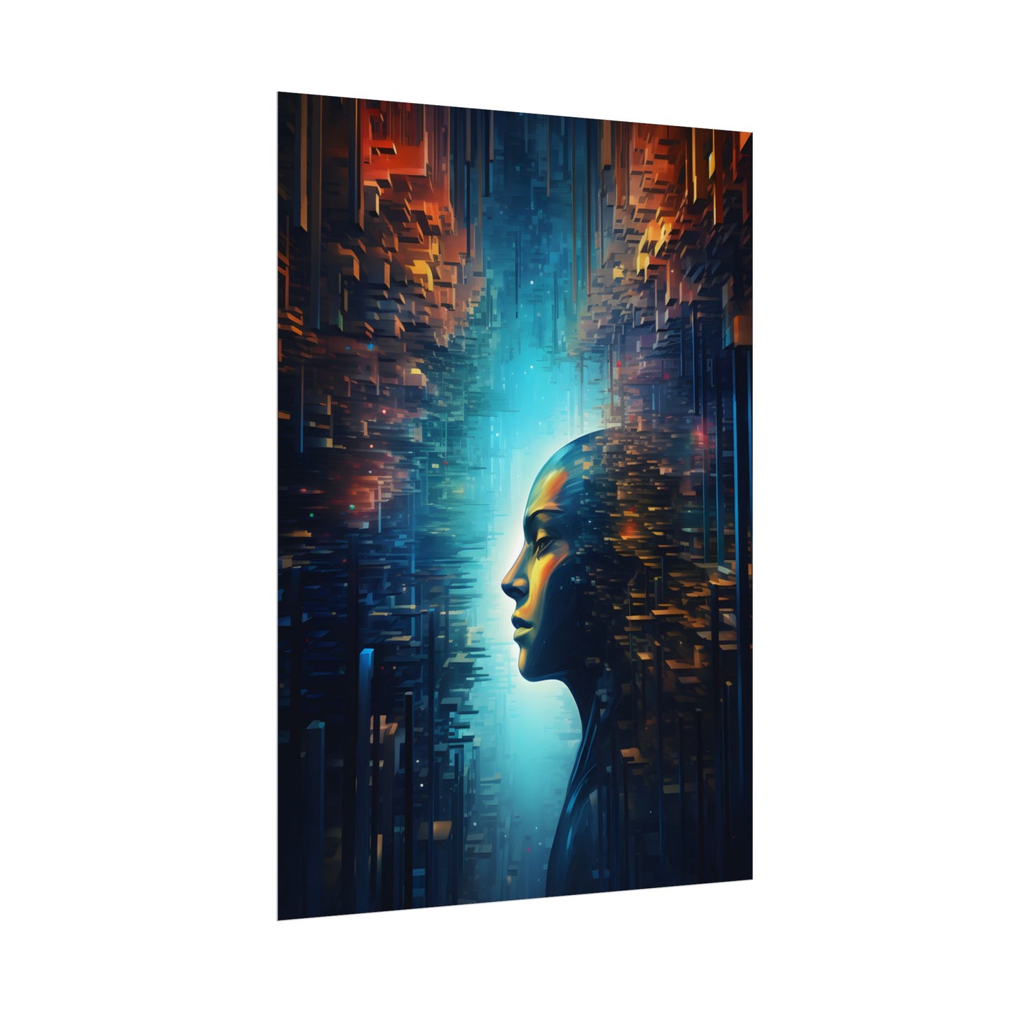 Cyber Dreams: Futuristic Digital Artwork with Neon Lights - Poster